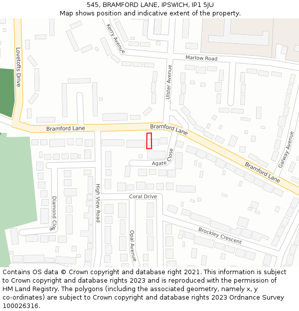 545, BRAMFORD LANE, IPSWICH, IP1 5JU: Location map and indicative extent of plot