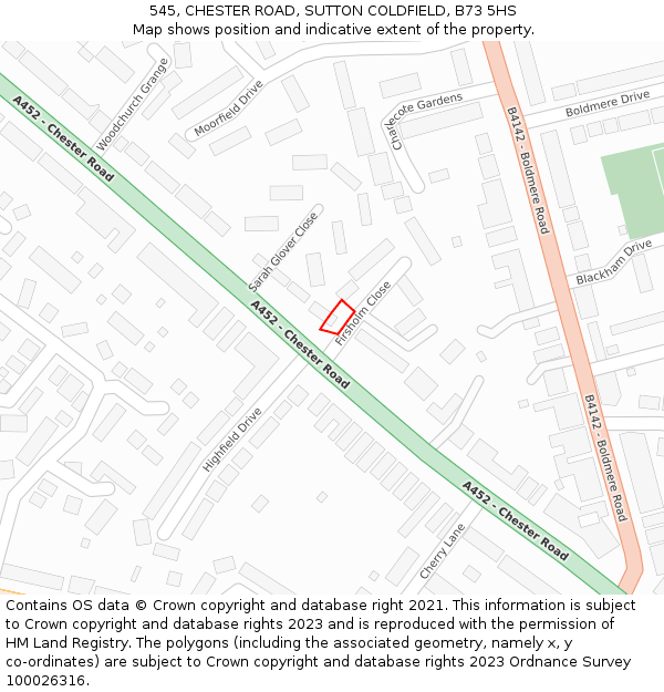 545, CHESTER ROAD, SUTTON COLDFIELD, B73 5HS: Location map and indicative extent of plot