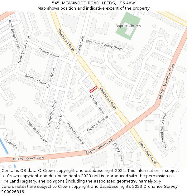 545, MEANWOOD ROAD, LEEDS, LS6 4AW: Location map and indicative extent of plot