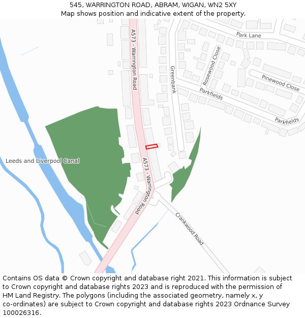 545, WARRINGTON ROAD, ABRAM, WIGAN, WN2 5XY: Location map and indicative extent of plot