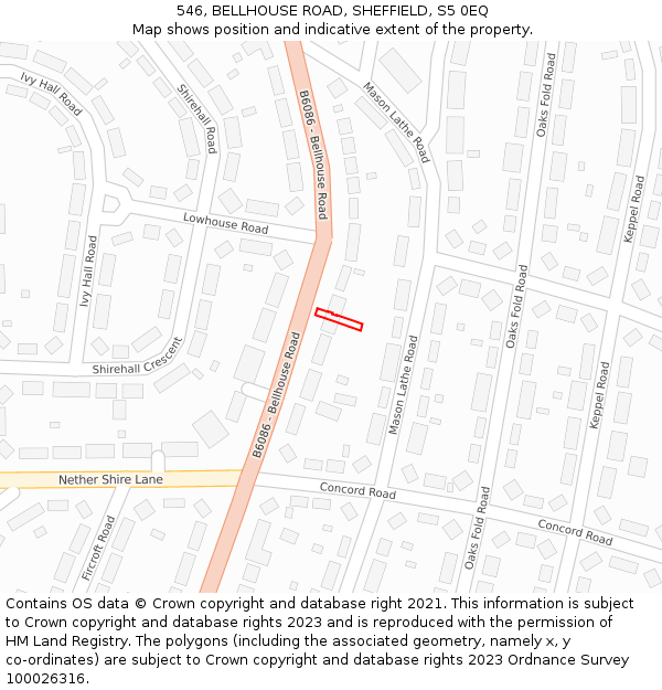 546, BELLHOUSE ROAD, SHEFFIELD, S5 0EQ: Location map and indicative extent of plot