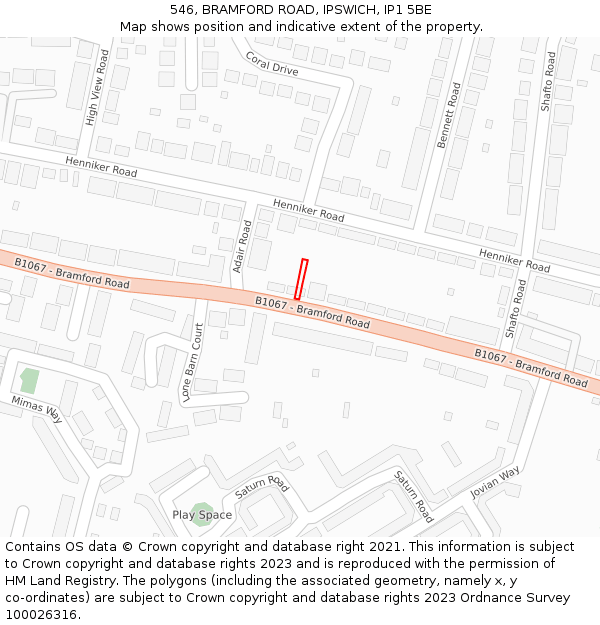 546, BRAMFORD ROAD, IPSWICH, IP1 5BE: Location map and indicative extent of plot