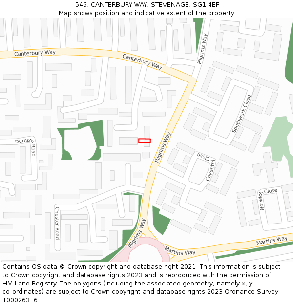 546, CANTERBURY WAY, STEVENAGE, SG1 4EF: Location map and indicative extent of plot
