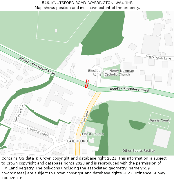 546, KNUTSFORD ROAD, WARRINGTON, WA4 1HR: Location map and indicative extent of plot