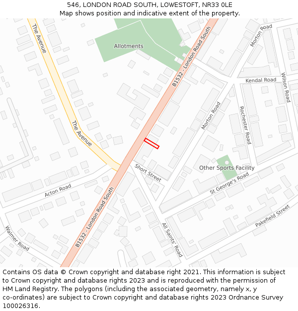 546, LONDON ROAD SOUTH, LOWESTOFT, NR33 0LE: Location map and indicative extent of plot