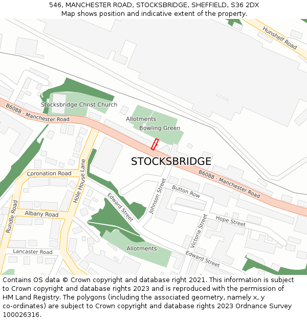 546, MANCHESTER ROAD, STOCKSBRIDGE, SHEFFIELD, S36 2DX: Location map and indicative extent of plot