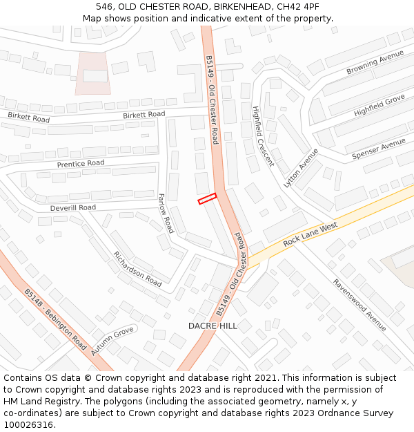 546, OLD CHESTER ROAD, BIRKENHEAD, CH42 4PF: Location map and indicative extent of plot