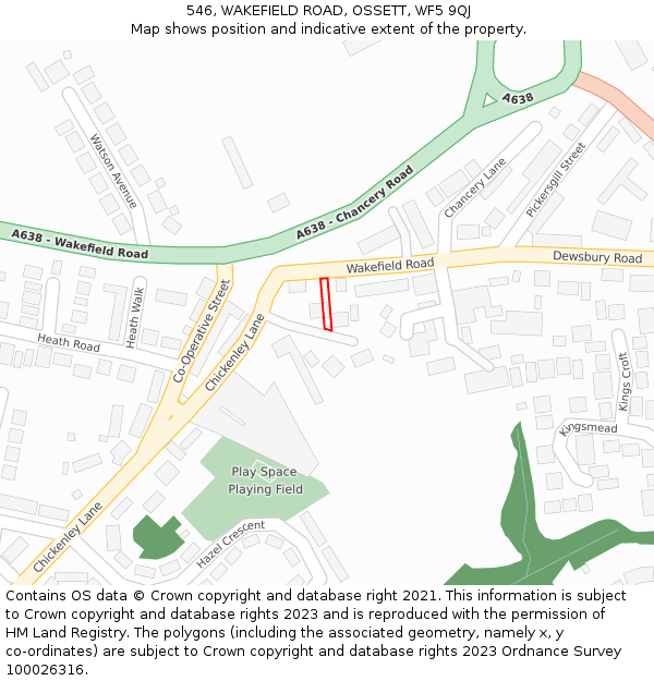 546, WAKEFIELD ROAD, OSSETT, WF5 9QJ: Location map and indicative extent of plot