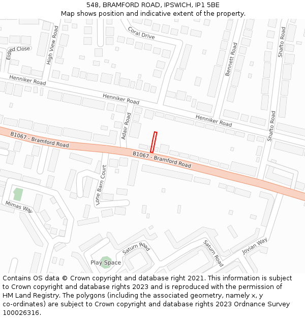 548, BRAMFORD ROAD, IPSWICH, IP1 5BE: Location map and indicative extent of plot