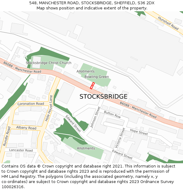 548, MANCHESTER ROAD, STOCKSBRIDGE, SHEFFIELD, S36 2DX: Location map and indicative extent of plot