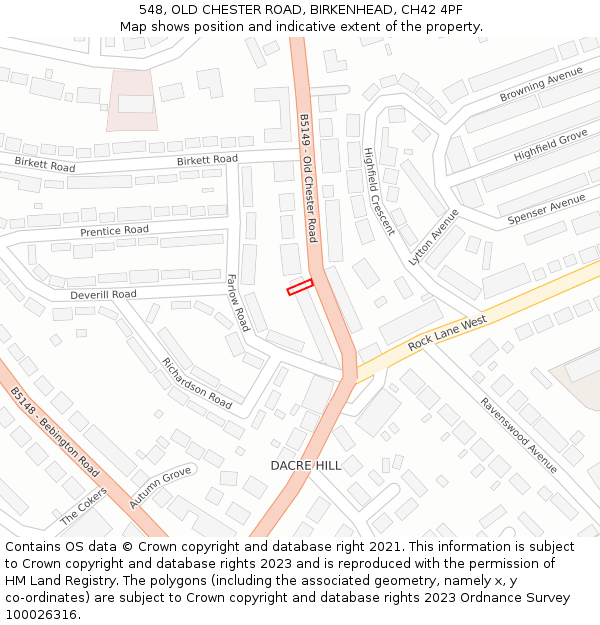 548, OLD CHESTER ROAD, BIRKENHEAD, CH42 4PF: Location map and indicative extent of plot