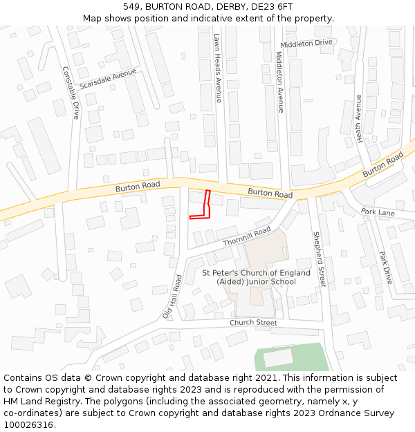 549, BURTON ROAD, DERBY, DE23 6FT: Location map and indicative extent of plot