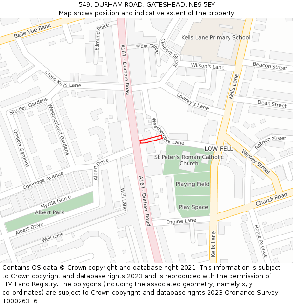 549, DURHAM ROAD, GATESHEAD, NE9 5EY: Location map and indicative extent of plot