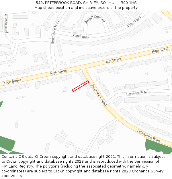 549, PETERBROOK ROAD, SHIRLEY, SOLIHULL, B90 1HS: Location map and indicative extent of plot