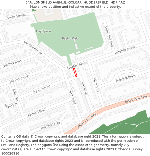 54A, LONGFIELD AVENUE, GOLCAR, HUDDERSFIELD, HD7 4AZ: Location map and indicative extent of plot