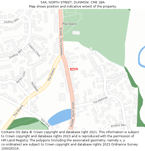 54A, NORTH STREET, DUNMOW, CM6 1BA: Location map and indicative extent of plot