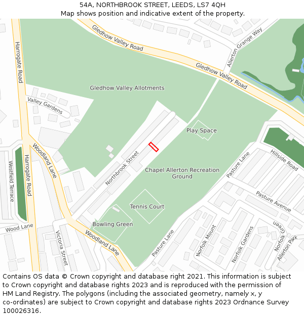 54A, NORTHBROOK STREET, LEEDS, LS7 4QH: Location map and indicative extent of plot