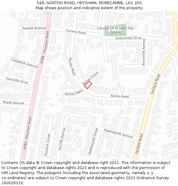 54A, NORTON ROAD, HEYSHAM, MORECAMBE, LA3 1PG: Location map and indicative extent of plot