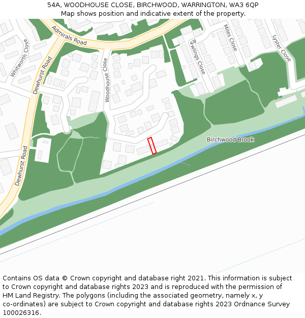 54A, WOODHOUSE CLOSE, BIRCHWOOD, WARRINGTON, WA3 6QP: Location map and indicative extent of plot