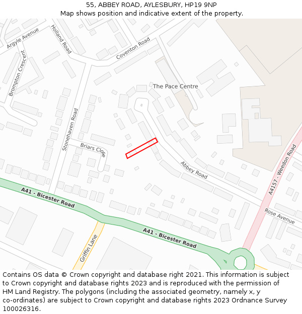 55, ABBEY ROAD, AYLESBURY, HP19 9NP: Location map and indicative extent of plot