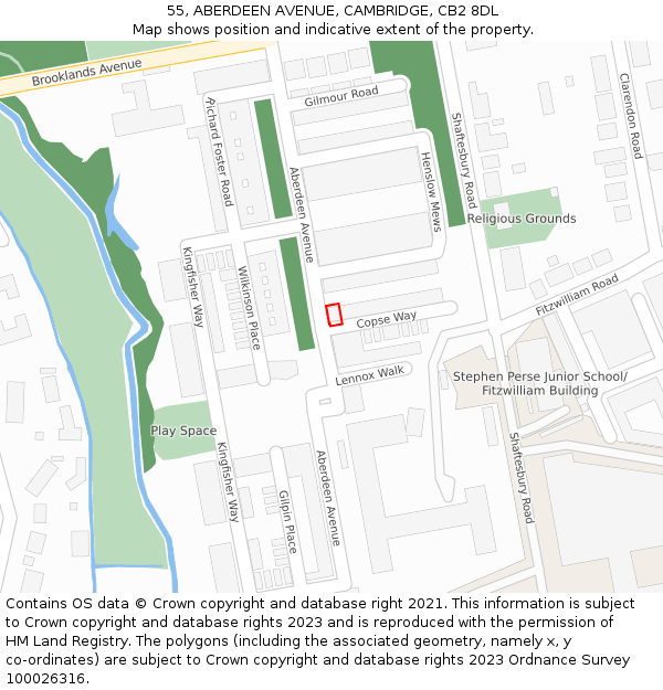 55, ABERDEEN AVENUE, CAMBRIDGE, CB2 8DL: Location map and indicative extent of plot