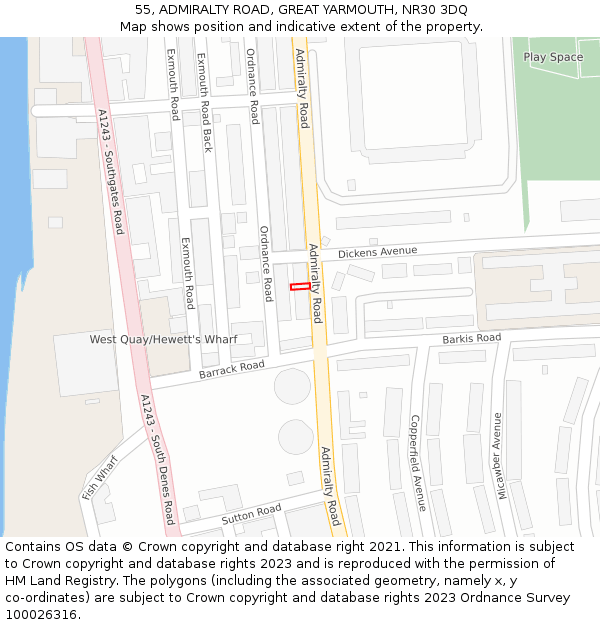55, ADMIRALTY ROAD, GREAT YARMOUTH, NR30 3DQ: Location map and indicative extent of plot