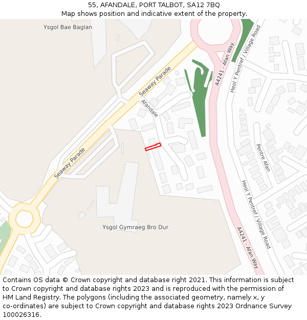 55, AFANDALE, PORT TALBOT, SA12 7BQ: Location map and indicative extent of plot