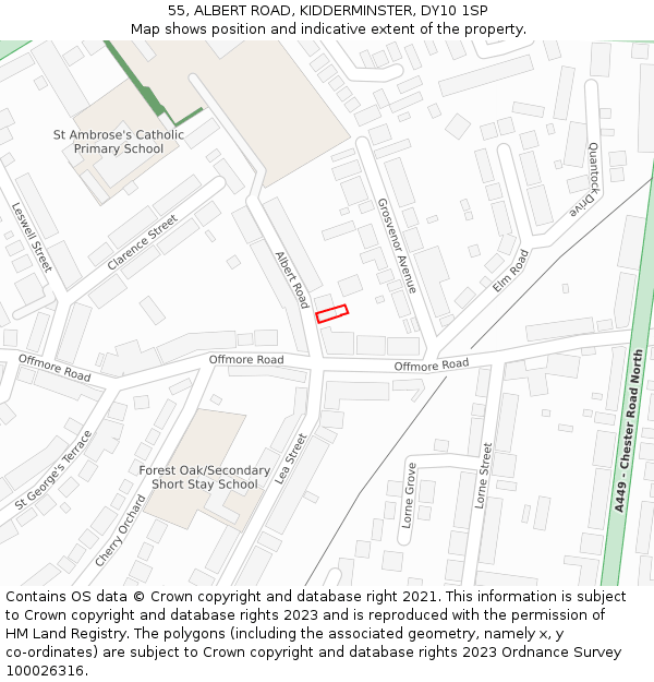 55, ALBERT ROAD, KIDDERMINSTER, DY10 1SP: Location map and indicative extent of plot