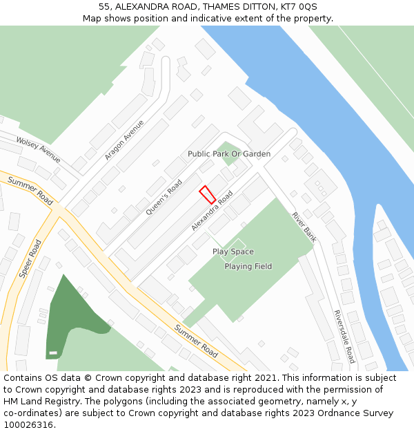 55, ALEXANDRA ROAD, THAMES DITTON, KT7 0QS: Location map and indicative extent of plot