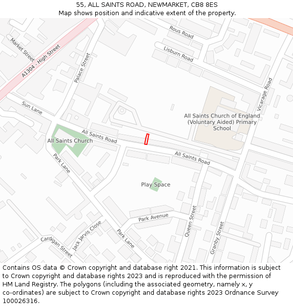 55, ALL SAINTS ROAD, NEWMARKET, CB8 8ES: Location map and indicative extent of plot