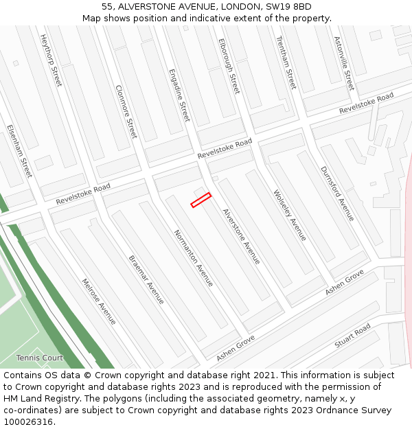 55, ALVERSTONE AVENUE, LONDON, SW19 8BD: Location map and indicative extent of plot