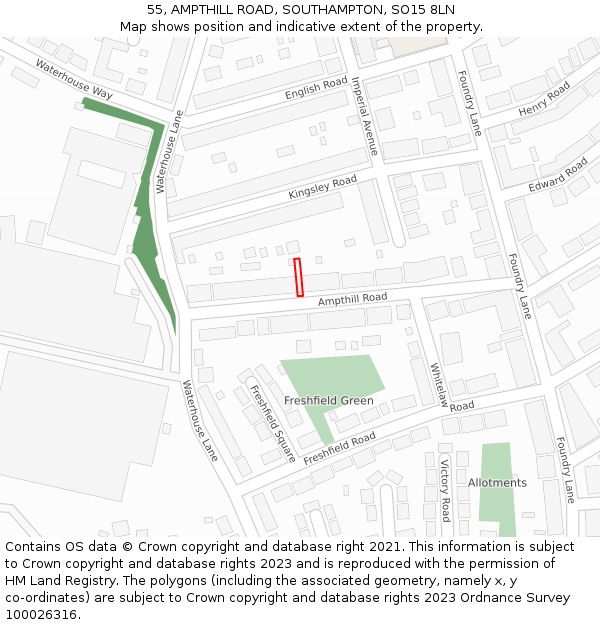 55, AMPTHILL ROAD, SOUTHAMPTON, SO15 8LN: Location map and indicative extent of plot