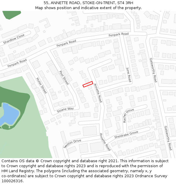 55, ANNETTE ROAD, STOKE-ON-TRENT, ST4 3RH: Location map and indicative extent of plot
