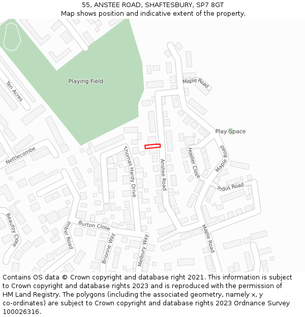 55, ANSTEE ROAD, SHAFTESBURY, SP7 8GT: Location map and indicative extent of plot