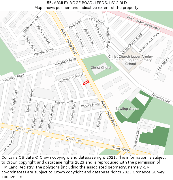 55, ARMLEY RIDGE ROAD, LEEDS, LS12 3LD: Location map and indicative extent of plot