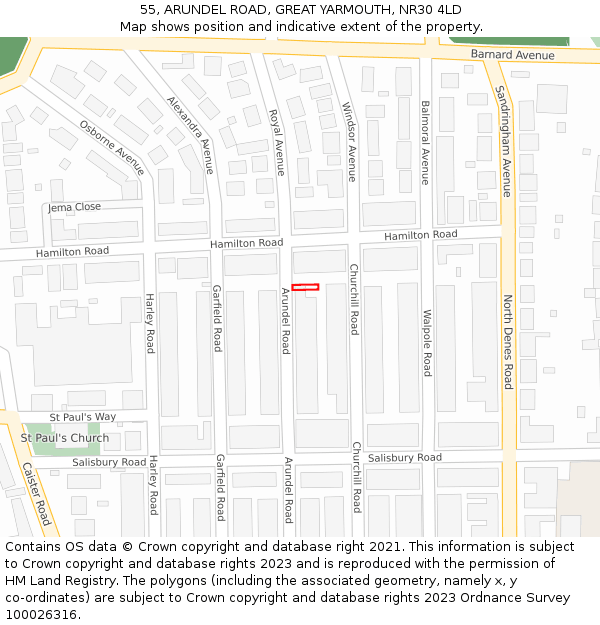 55, ARUNDEL ROAD, GREAT YARMOUTH, NR30 4LD: Location map and indicative extent of plot