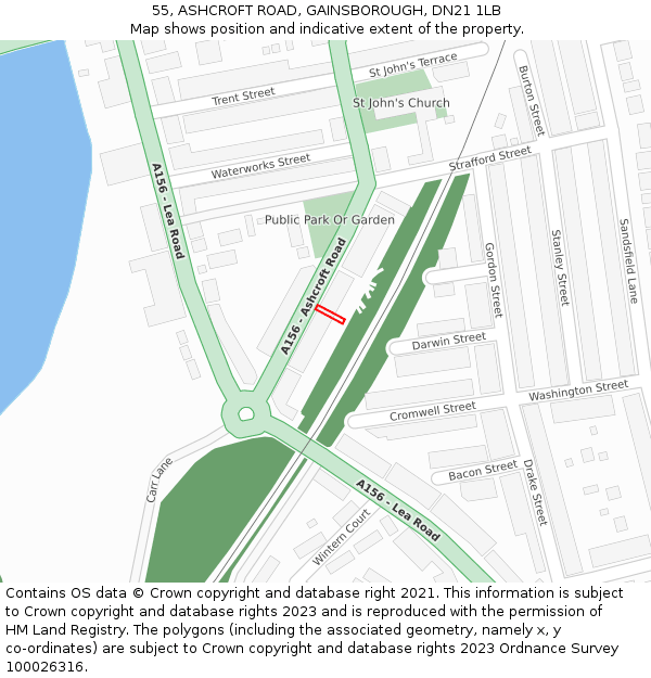 55, ASHCROFT ROAD, GAINSBOROUGH, DN21 1LB: Location map and indicative extent of plot