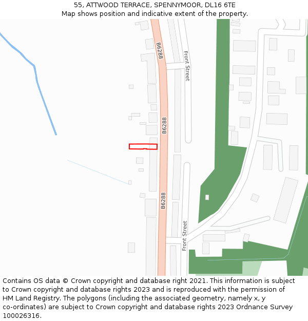 55, ATTWOOD TERRACE, SPENNYMOOR, DL16 6TE: Location map and indicative extent of plot