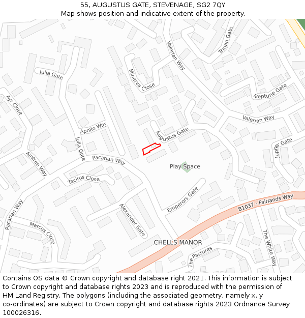 55, AUGUSTUS GATE, STEVENAGE, SG2 7QY: Location map and indicative extent of plot