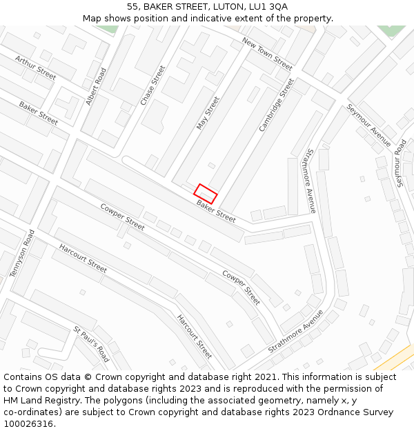 55, BAKER STREET, LUTON, LU1 3QA: Location map and indicative extent of plot