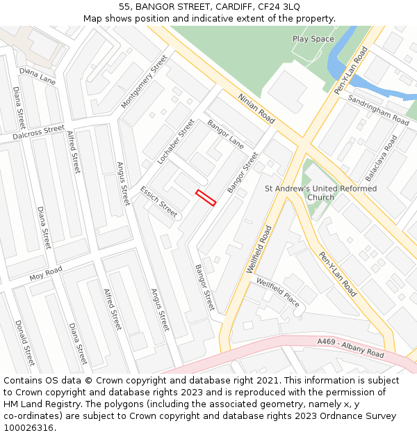 55, BANGOR STREET, CARDIFF, CF24 3LQ: Location map and indicative extent of plot