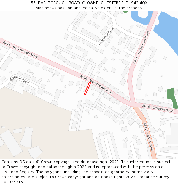 55, BARLBOROUGH ROAD, CLOWNE, CHESTERFIELD, S43 4QX: Location map and indicative extent of plot