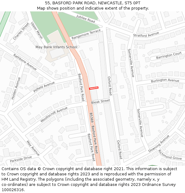 55, BASFORD PARK ROAD, NEWCASTLE, ST5 0PT: Location map and indicative extent of plot
