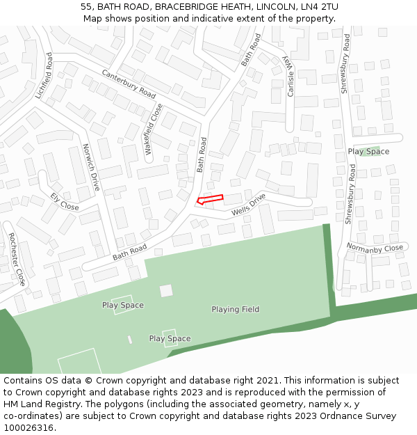 55, BATH ROAD, BRACEBRIDGE HEATH, LINCOLN, LN4 2TU: Location map and indicative extent of plot