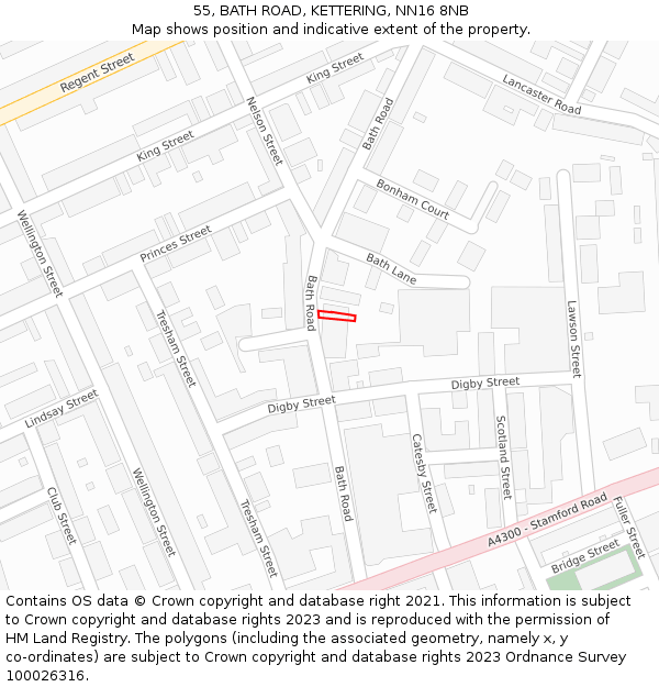 55, BATH ROAD, KETTERING, NN16 8NB: Location map and indicative extent of plot