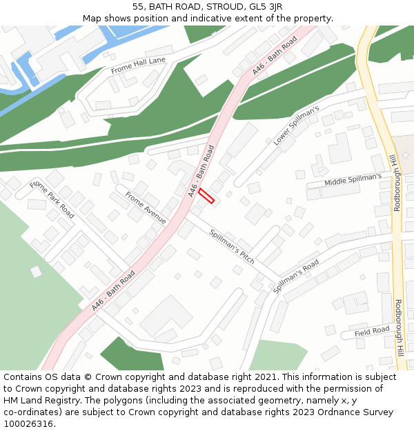 55, BATH ROAD, STROUD, GL5 3JR: Location map and indicative extent of plot