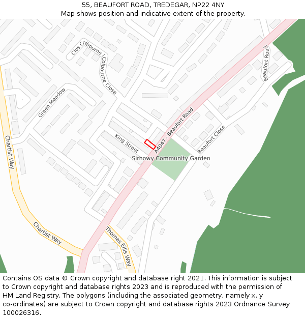 55, BEAUFORT ROAD, TREDEGAR, NP22 4NY: Location map and indicative extent of plot