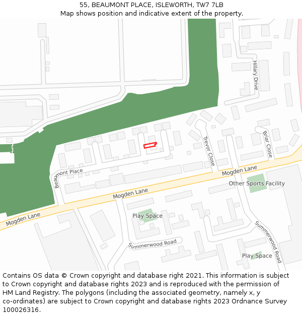 55, BEAUMONT PLACE, ISLEWORTH, TW7 7LB: Location map and indicative extent of plot
