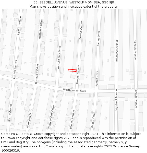 55, BEEDELL AVENUE, WESTCLIFF-ON-SEA, SS0 9JR: Location map and indicative extent of plot