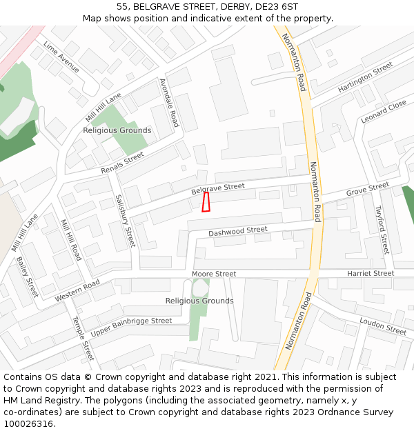 55, BELGRAVE STREET, DERBY, DE23 6ST: Location map and indicative extent of plot
